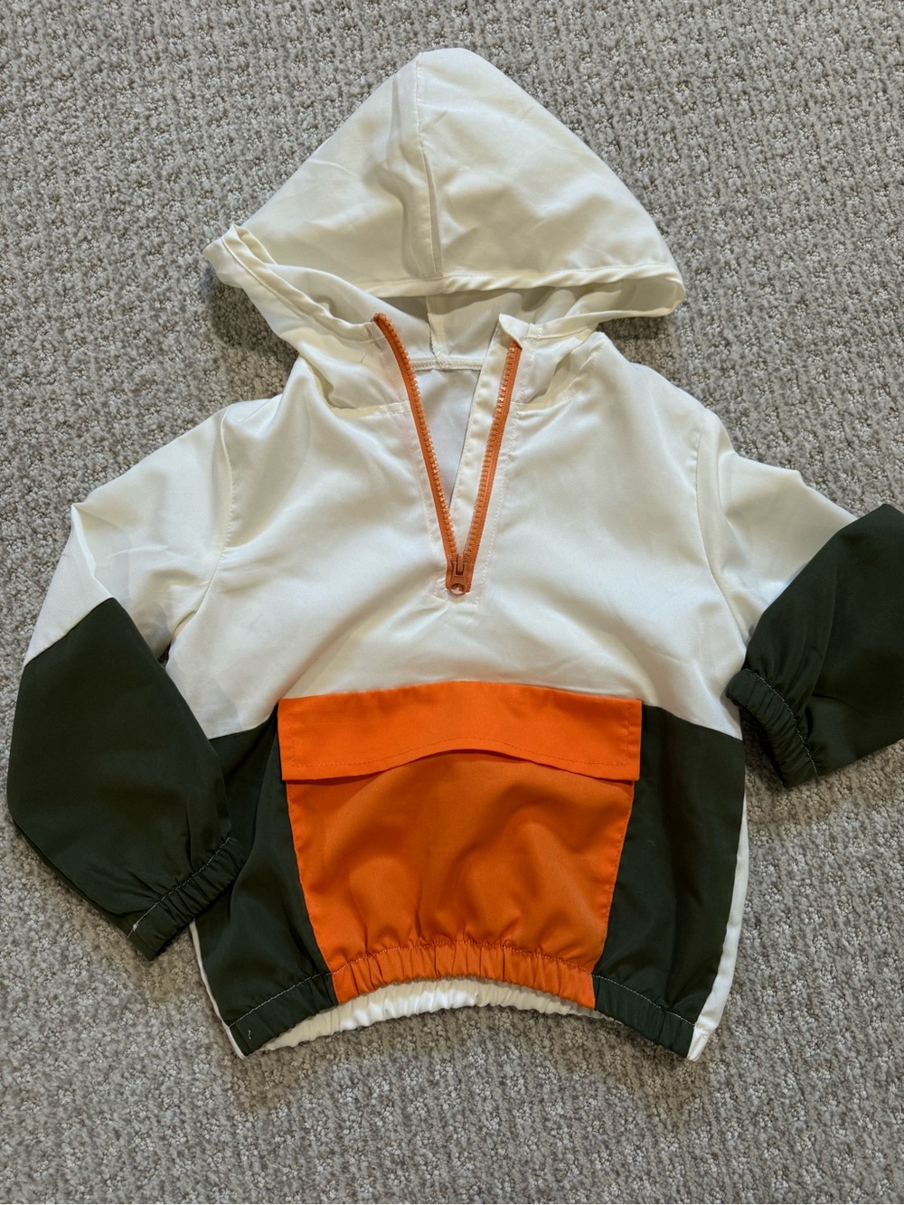 SHEIN Cream, Olive & Orange Colorblock Kids Hooded Pullover